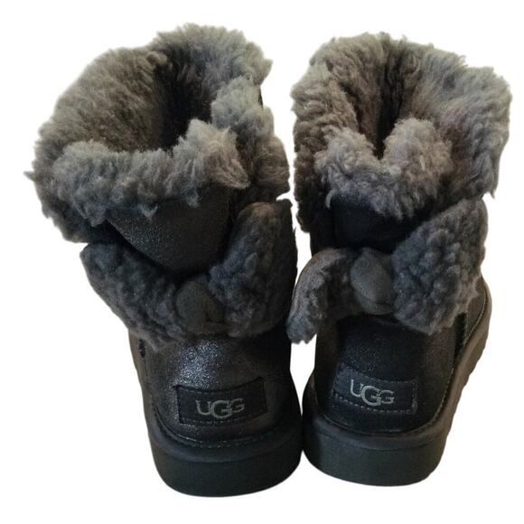 UGG Womens Arielle Mini Bailey Fur Bow Boots Black Metallic Y2K Suede US 5 EU 36 - Picture 6 of 11